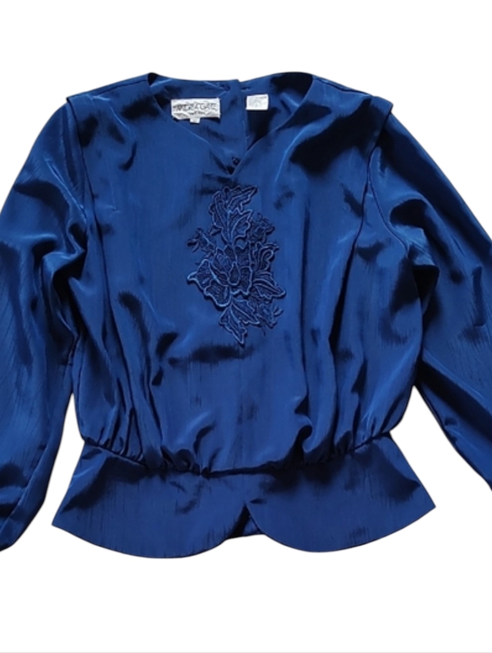 Vintage Elegant Blue Women's Top With Embroidery And Button Down On Back
